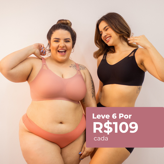 Kit com 6 unidades Sutiã Top Academy - Sem Aros e Sem Fechos