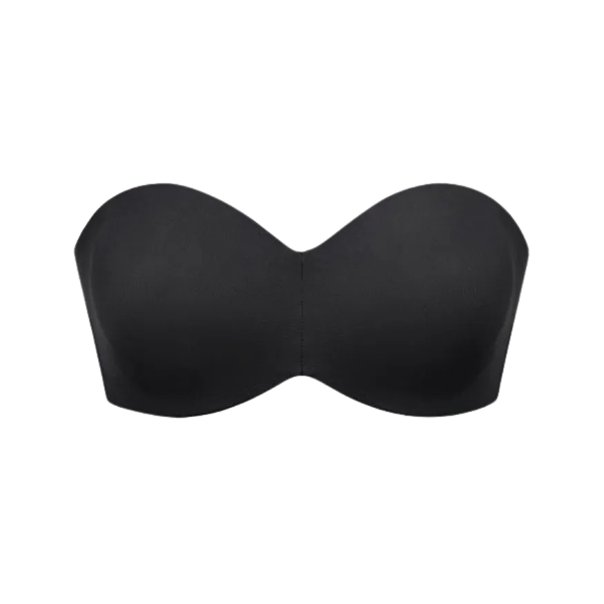 Modelo vestindo o sutiã tomara que caia LOOK da Cygnuss preto