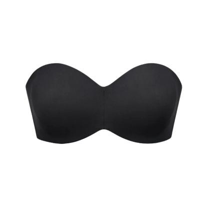 Modelo vestindo o sutiã tomara que caia LOOK da Cygnuss preto