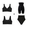 Kit de lingerie preta composto por um sutiã sem costura, modelador com cintura alta e shorts modelador. Peças desenhadas para garantir conforto, suporte e modelagem discreta ao longo do dia. Ideal para quem busca praticidade, estilo e liberdade. A combinação perfeita para se sentir confiante e confortável em qualquer ocasião.