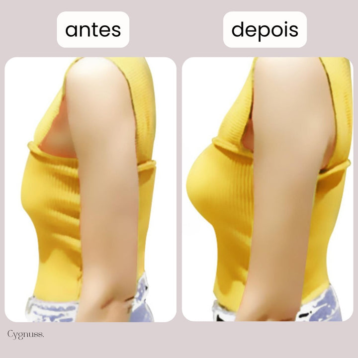 Antes e depois que fala por si! O protetor de silicone realça o busto com efeito natural, sem marcar e com muito conforto.