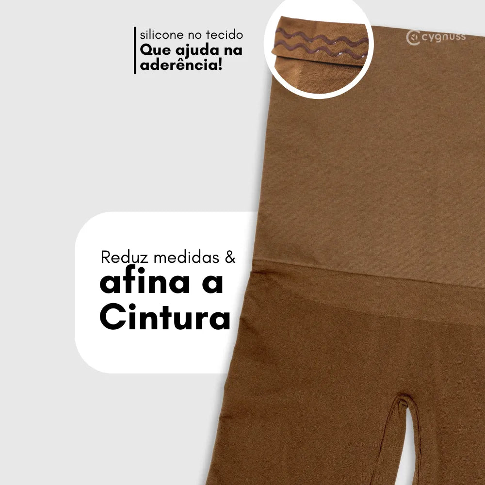 Shapewear com silicone no tecido que ajuda a manter a aderência. Reduza medidas e afine a cintura com a qualidade premium Cygnuss. A escolha perfeita para conforto e modelagem.