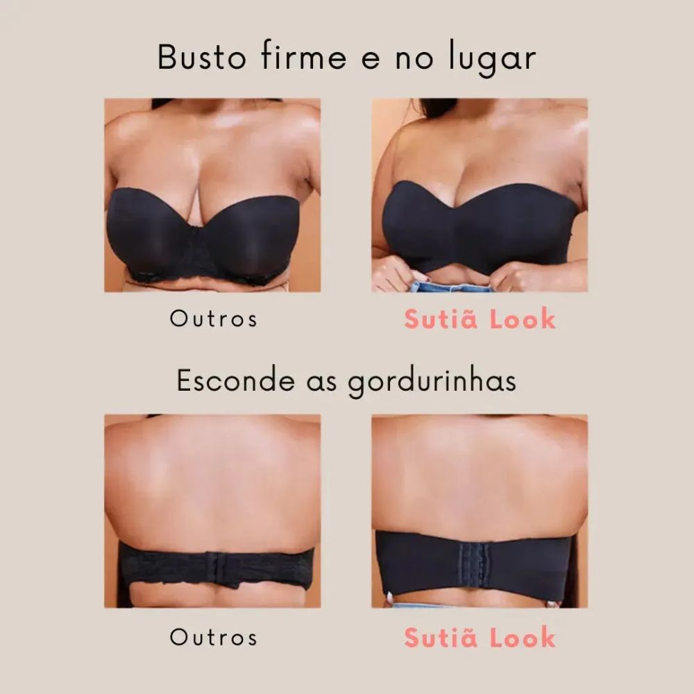 detalhes do sutiã de frente tomara que caia LOOK da Cygnuss Preto